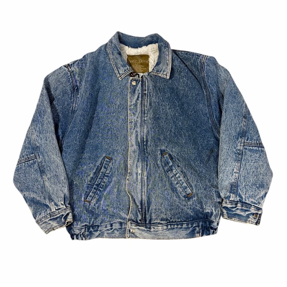 VTG Rustic Denim Sherpa Lined Jean Jacket Men’s Large Stone Washed 90s Trucker